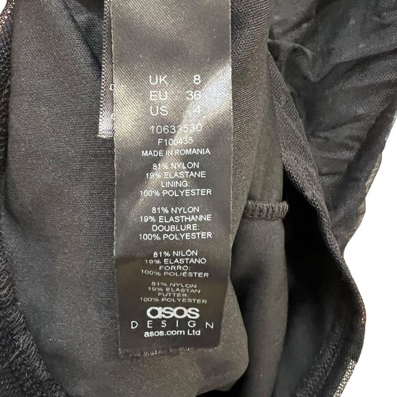 ASOS Design Size 4 Mini Dress Black Polka Dot Ruched Puff Sleeve Mesh V-Neck - Picture 7 of 8